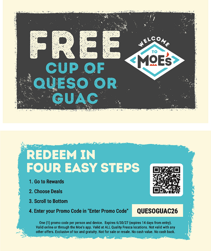 Free Queso/Guac Combo Rewards Card – Moe's Marketing Shop